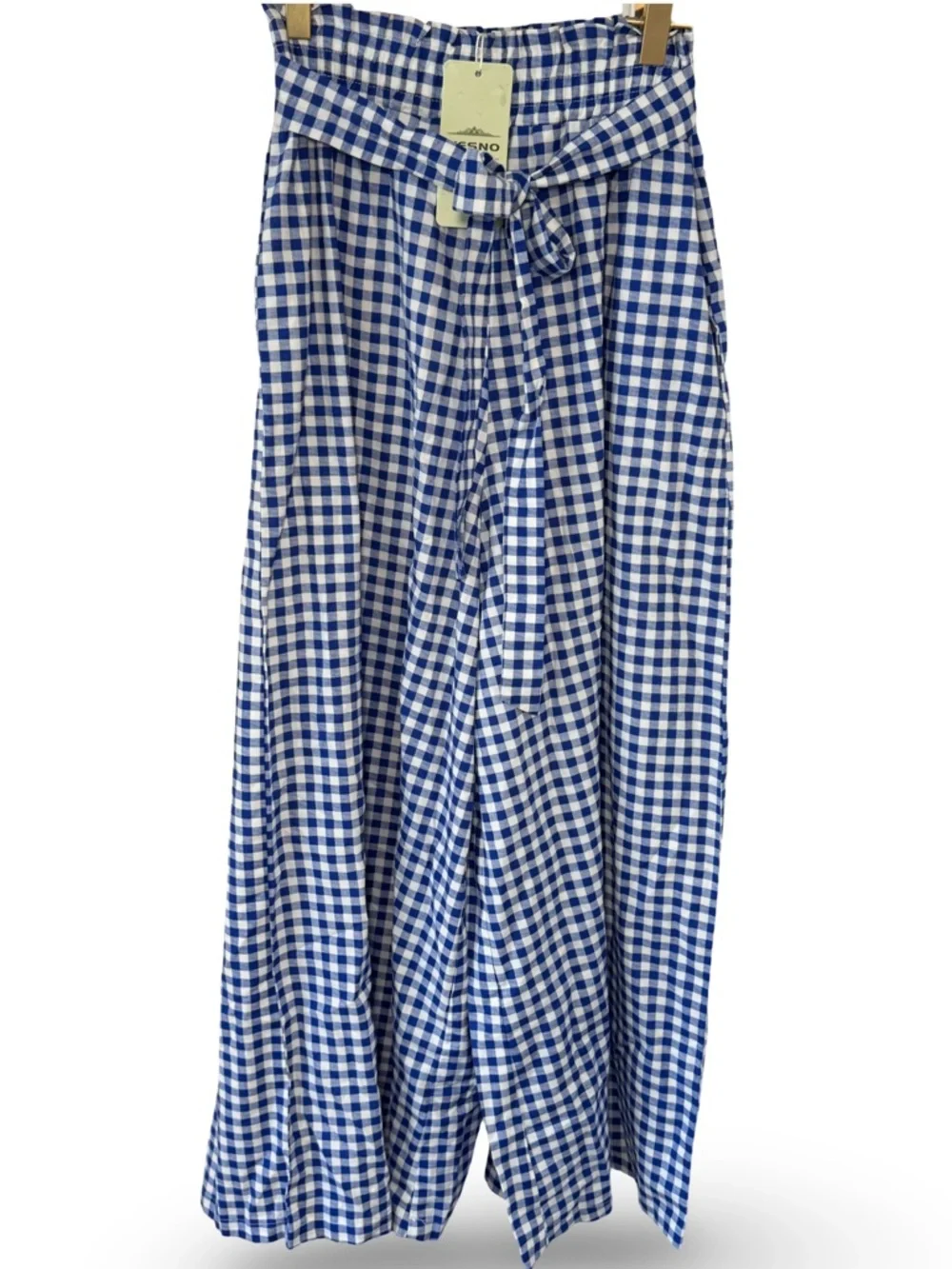 💙🤍💙 Blue and White Gingham Wide Leg Tie-Waist Culotte Capri Flowy Gaucho - Picture 7 of 7